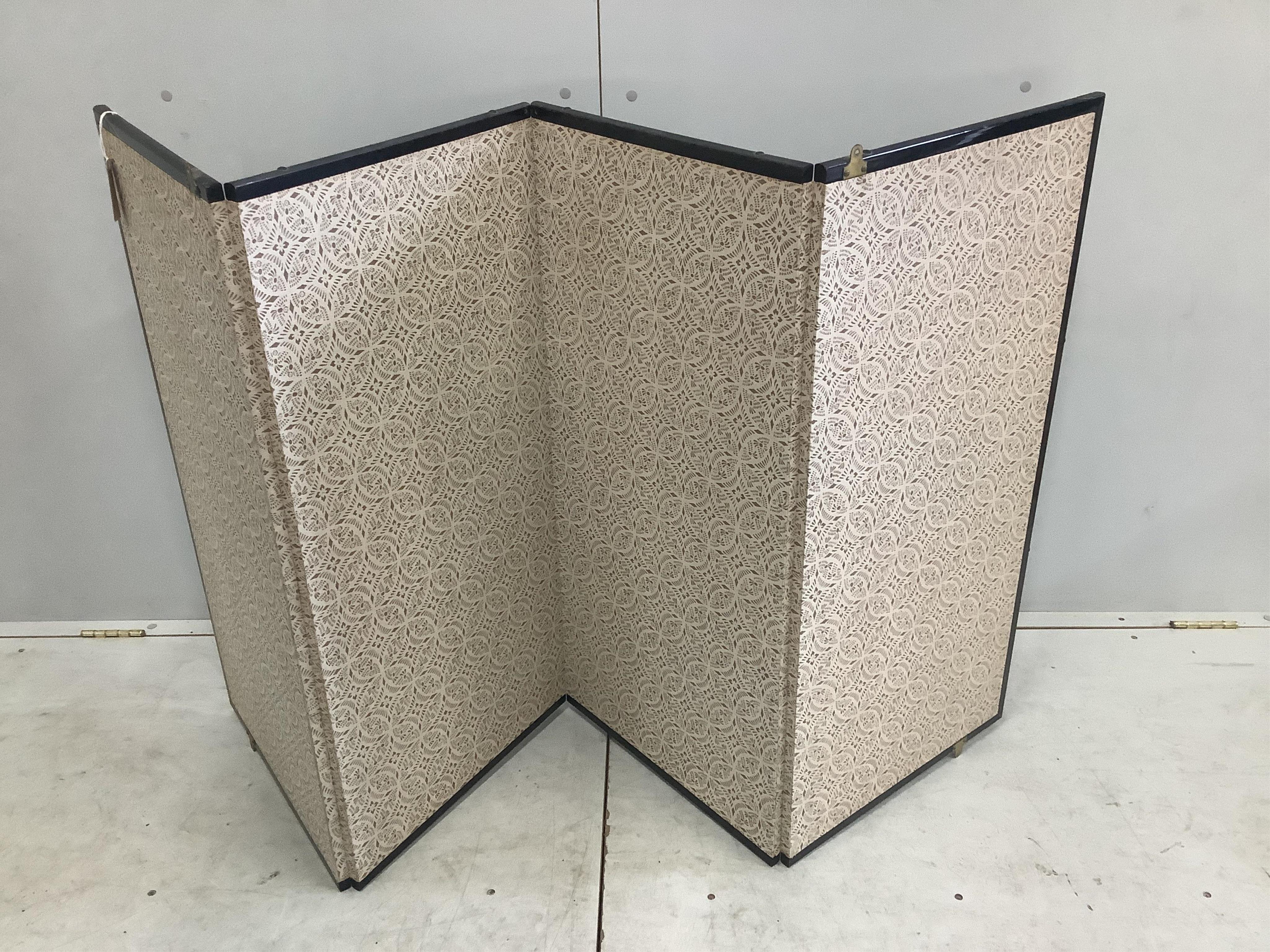 A Japanese four fold screen, each panel width 45cm, height 90cm. Condition - good